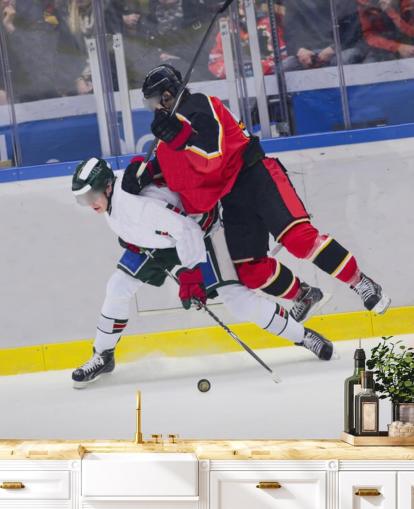 vibrant ice hockey wallpaper mural called Ice Hockey Heavy Tackle for kids bedrooms and hockey clubs