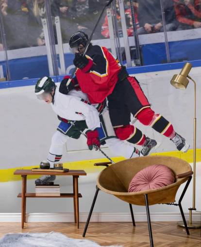 papier peint mural vibrant de hockey sur glace appelé Ice Hockey Heavy Tackle pour les chambres d'enfants et les clubs de hockey