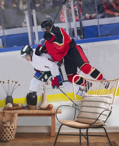 livlig ishockey tapetväggmålning kallad Ice Hockey Heavy Tackle för barnens sovrum och hockeyklubbar livlig ishockey tapetväggmålning kallad Ice Hockey Heavy Tackle för barnens sovrum och hockeyklubbar