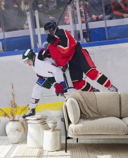 vibrant ice hockey wallpaper mural called Ice Hockey Heavy Tackle for kids bedrooms and hockey clubs