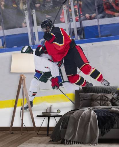 vibrant ice hockey wallpaper mural called Ice Hockey Heavy Tackle for kids bedrooms and hockey clubs