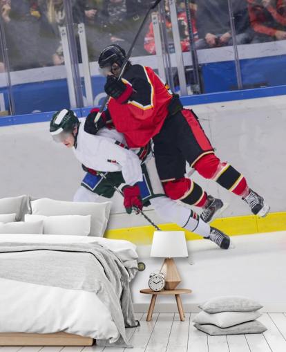 vibrant ice hockey wallpaper mural called Ice Hockey Heavy Tackle for kids bedrooms and hockey clubs vibrant ice hockey wallpaper mural called Ice Hockey Heavy Tackle for kids bedrooms and hockey clubs
