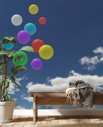 Farverige balloner mod Blue Sky vægmaleri Farverige balloner mod Blue Sky vægmaleri