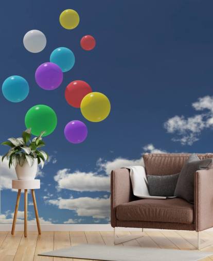 Bunte Luftballons gegen blauen Himmel Fototapete