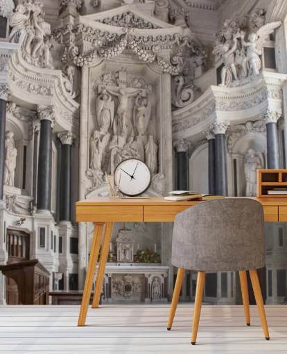 Papel pintado de altar de mármol tallado en capilla francesa