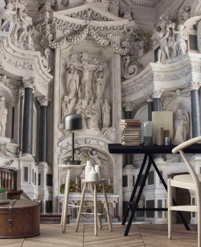 Carved Marble Altar in French Chapel Wallpaper