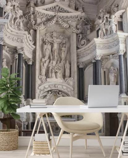 Carved Marble Altar in French Chapel Wallpaper