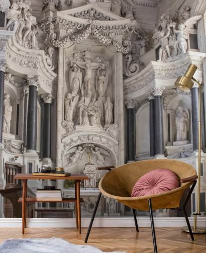 Udskåret marmor alter i fransk kapel tapet