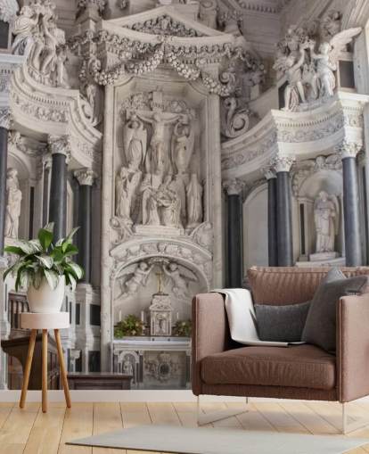 Carved Marble Altar in French Chapel Wallpaper