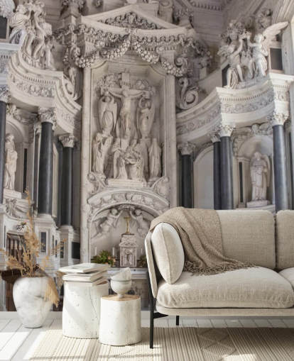 Papier peint autel en marbre sculpté dans la chapelle française