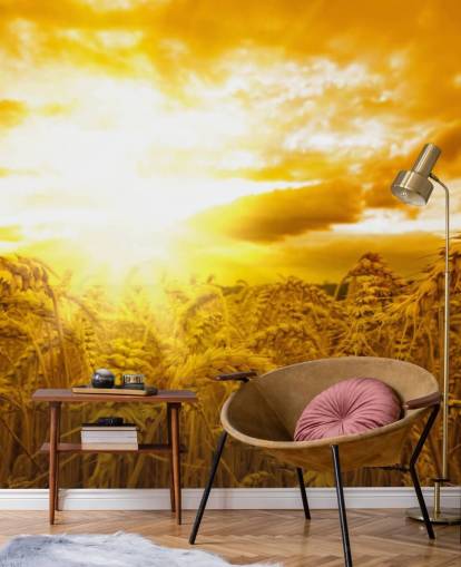 Mural de pared Atardecer dorado en un campo Mural de pared Atardecer dorado en un campo