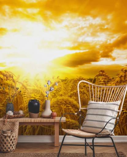 Golden Sunset in Wheat Field Wall Mural