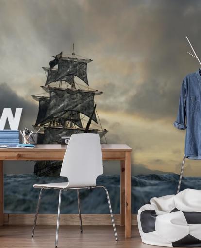 piratenschip op stormachtig zeebehang