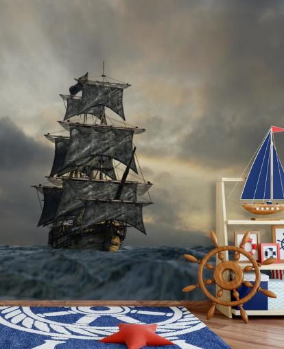 pirate ship on stormy sea wallpaper