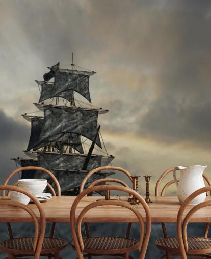 fondo de pantalla de barco pirata en mar tormentoso
