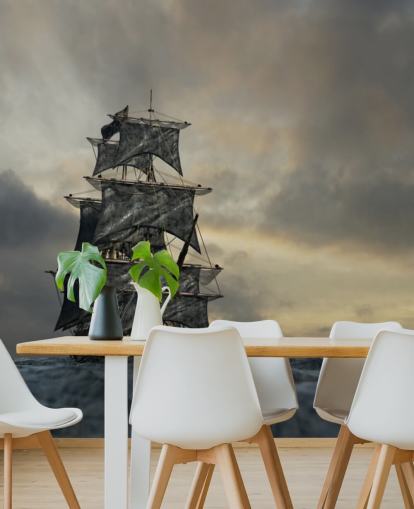 pirate ship on stormy sea wallpaper