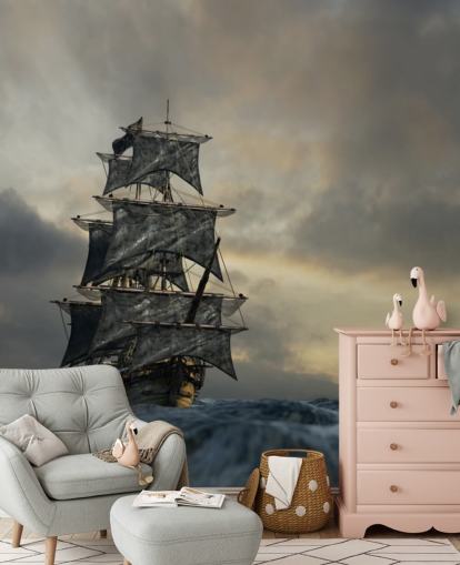 Piratenschiff auf stürmischer See Tapete
