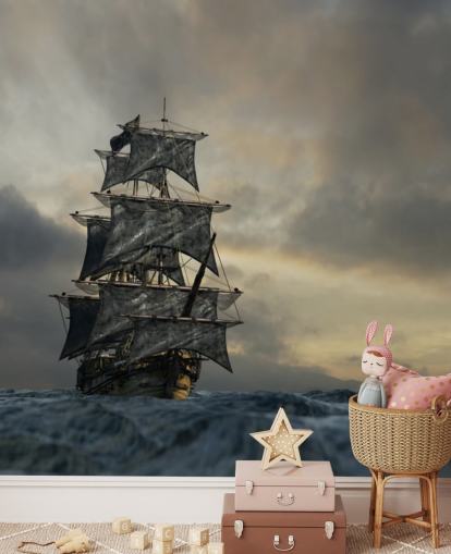 fond d'écran bateau pirate sur la mer orageuse