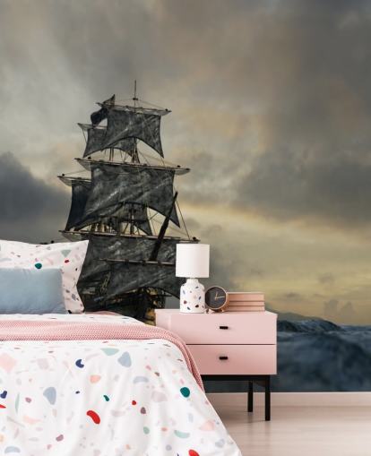 piratenschip op stormachtig zeebehang