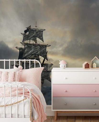 pirate ship on stormy sea wallpaper
