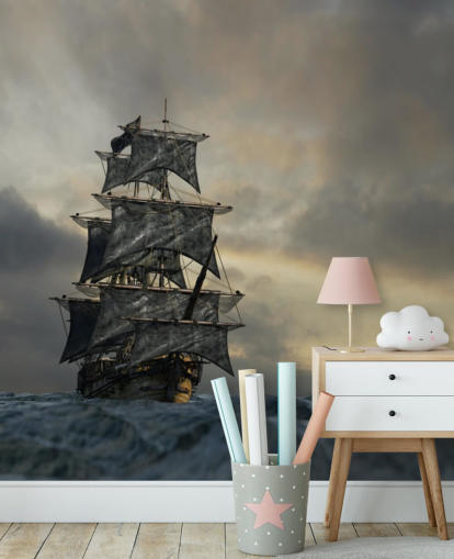 fond d'écran bateau pirate sur la mer orageuse