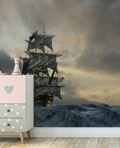 pirate ship on stormy sea wallpaper
