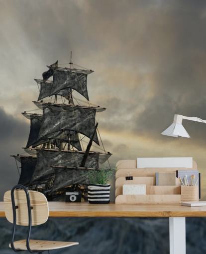 fondo de pantalla de barco pirata en mar tormentoso