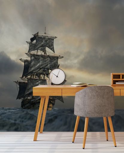 pirate ship on stormy sea wallpaper