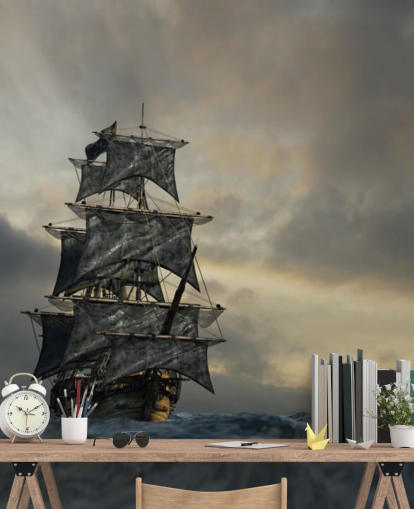 fondo de pantalla de barco pirata en mar tormentoso