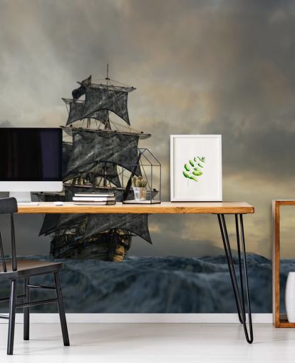 fondo de pantalla de barco pirata en mar tormentoso