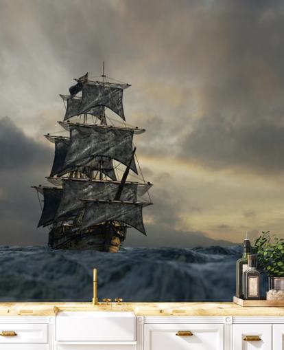Piratenschiff auf stürmischer See Tapete