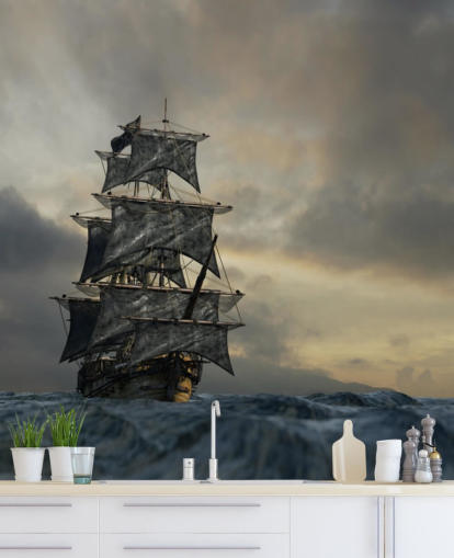 pirate ship on stormy sea wallpaper