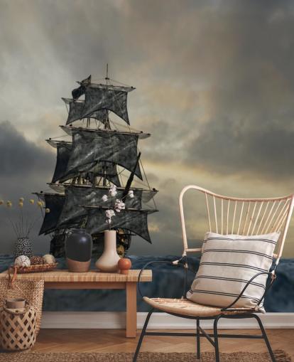 pirate ship on stormy sea wallpaper