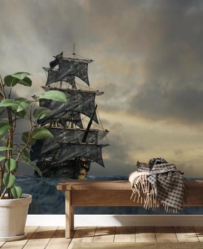 pirate ship on stormy sea wallpaper