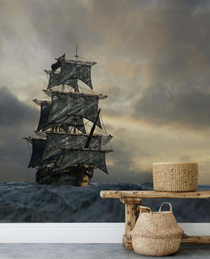 fondo de pantalla de barco pirata en mar tormentoso