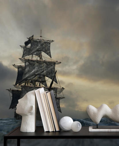 pirate ship on stormy sea wallpaper