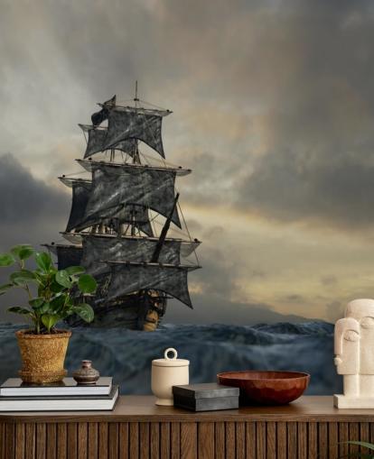 pirate ship on stormy sea wallpaper