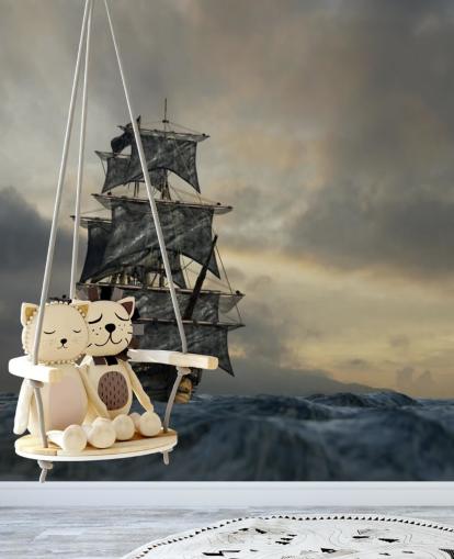 pirate ship on stormy sea wallpaper