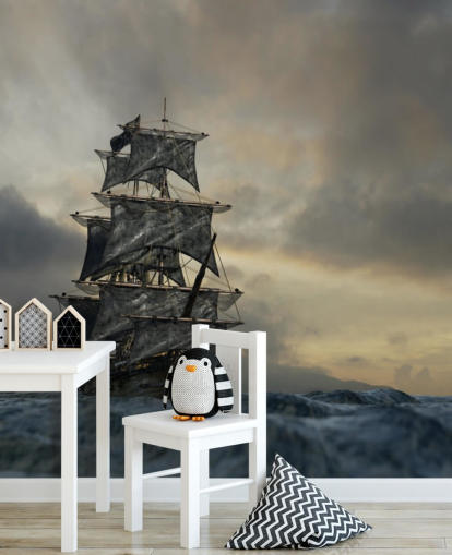 fondo de pantalla de barco pirata en mar tormentoso