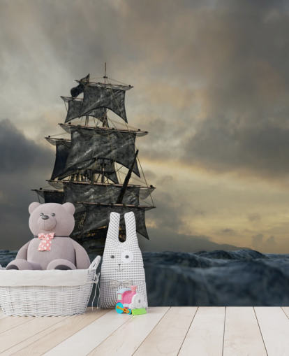 pirate ship on stormy sea wallpaper