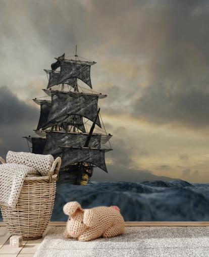 fondo de pantalla de barco pirata en mar tormentoso