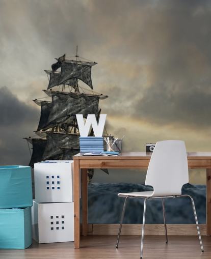 pirate ship on stormy sea wallpaper