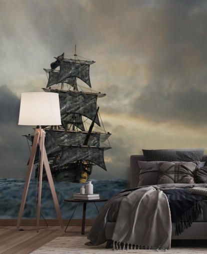 pirate ship on stormy sea wallpaper