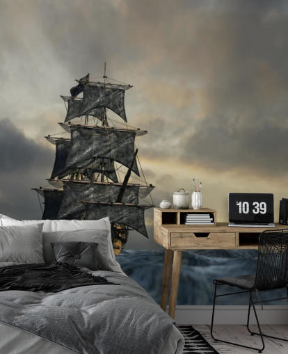 pirate ship on stormy sea wallpaper