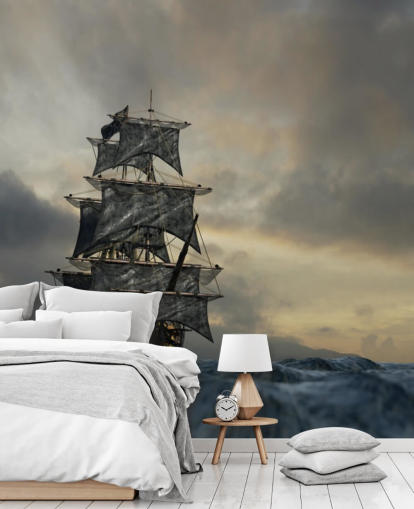 pirate ship on stormy sea wallpaper