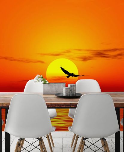 Décoration murale oiseau survolant l'océan au coucher du soleil Décoration murale oiseau survolant l'océan au coucher du soleil