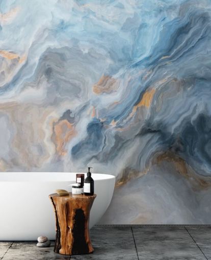 Tapeten-Wandbild aus blauem Marmor namens Ocean Blue Marble für Küchen, Esszimmer und Badezimmer