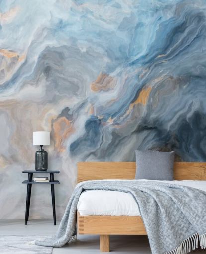 blauwe marmeren muurschildering genaamd Ocean Blue Marble voor keukens, eetkamers en badkamers