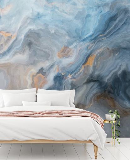 blue marble wallpaper mural called Ocean Blue Marble for kitchens, dining rooms and bathrooms