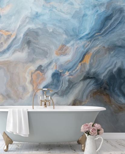 Tapeten-Wandbild aus blauem Marmor namens Ocean Blue Marble für Küchen, Esszimmer und Badezimmer